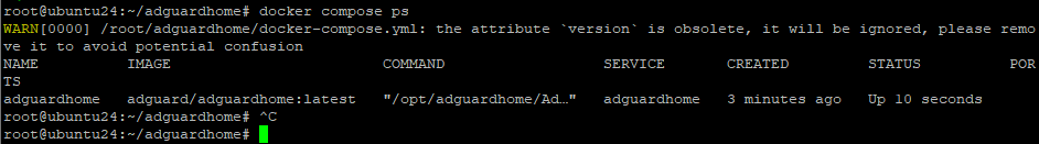 Проверка состояния контейнера AdGuard Home