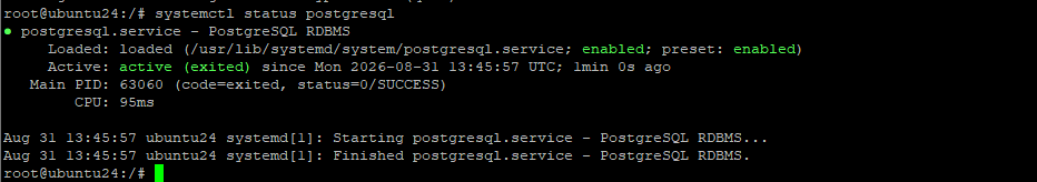 Проверка состояния службы PostgreSQL