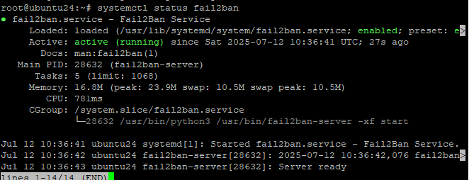 fail2ban status output