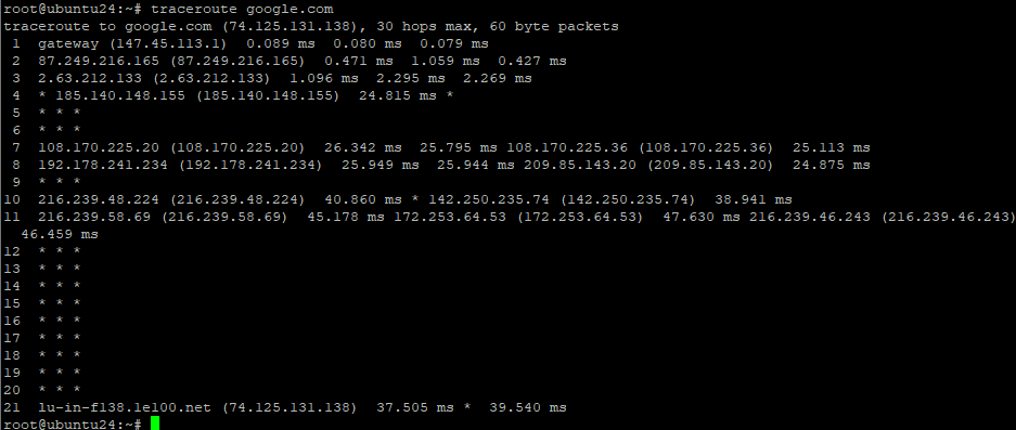 Пример вывода traceroute