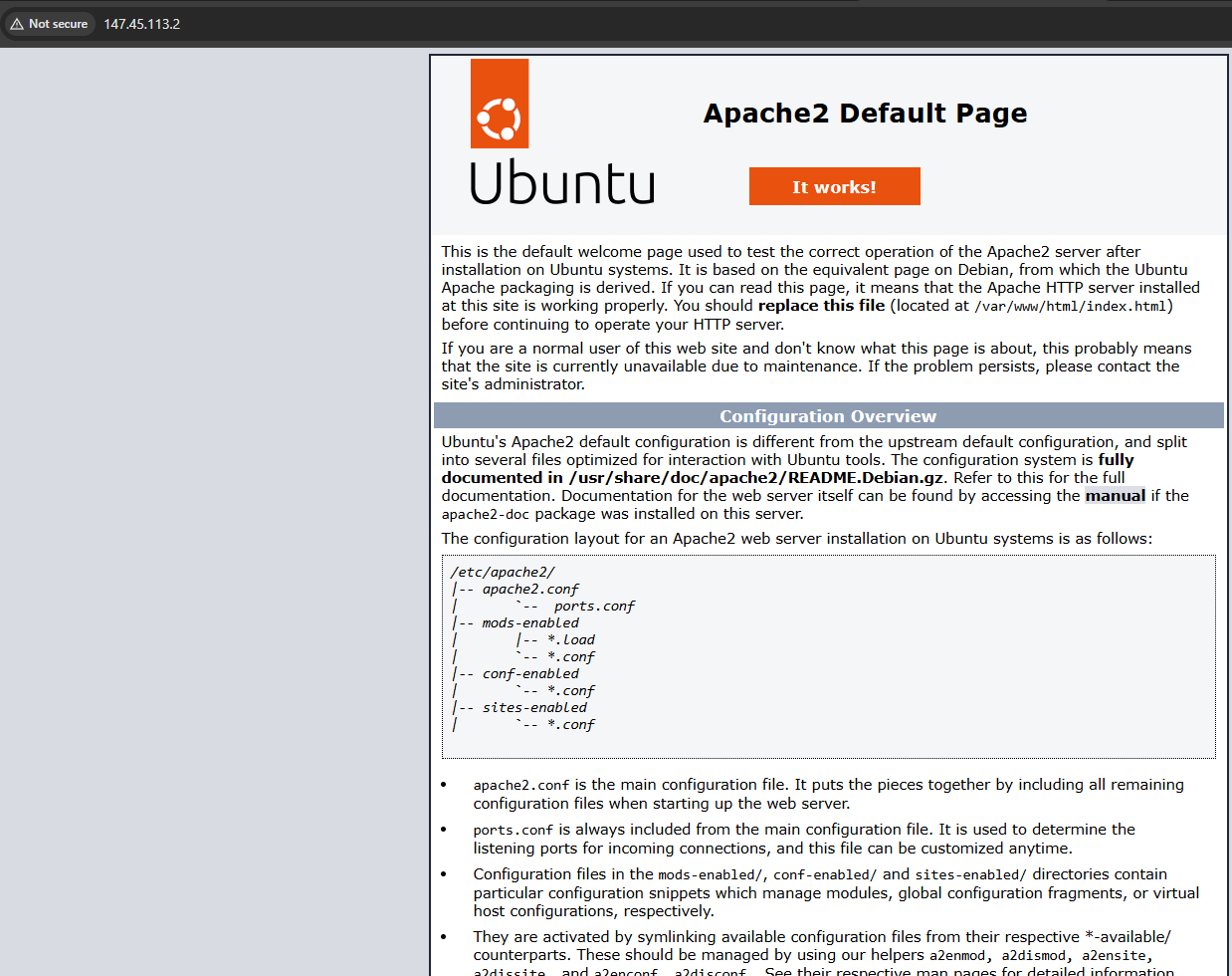 Стандартная страница Apache в браузере