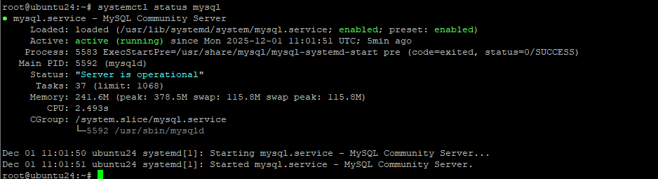 Проверка статуса службы MySQL