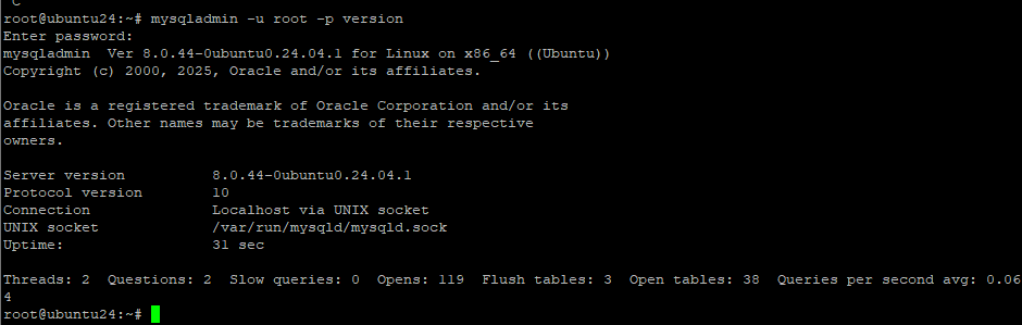 Проверка версии MySQL через mysqladmin