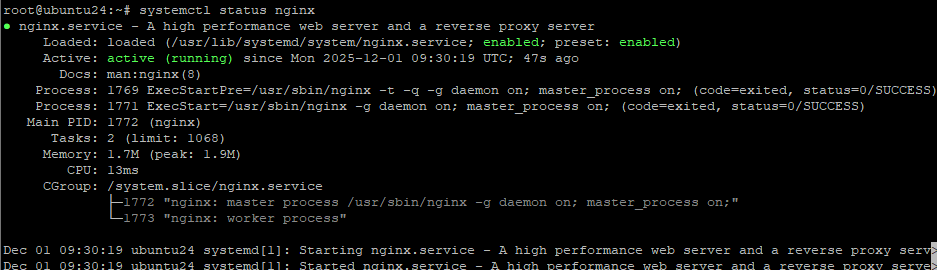 Проверка статуса nginx