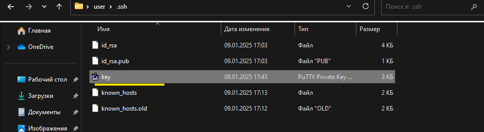 Сохранение ключа в формате .ppk