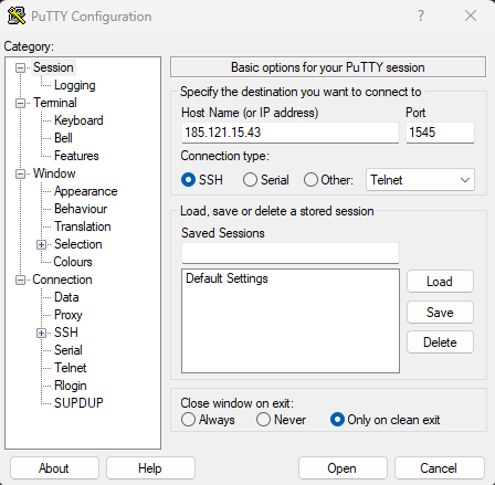 PuTTY Hostname