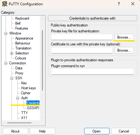 Выбор ключа в PuTTY