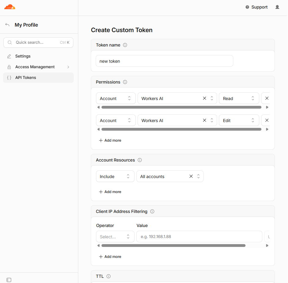 Создание API-токена Cloudflare