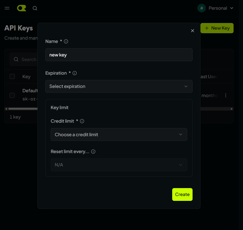 Пример API-ключа OpenRouter