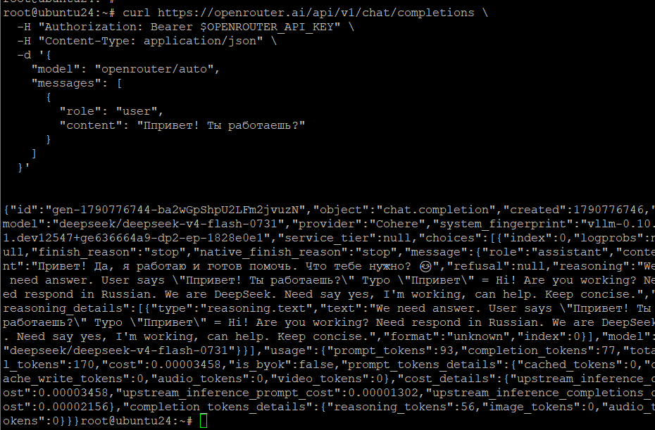Проверка подключения к OpenRouter API
